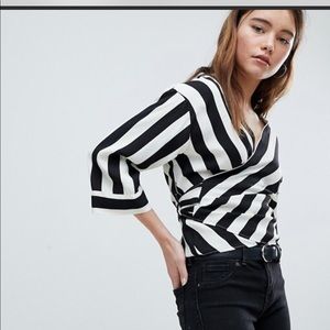 Like New Bershka Stripe Wrap Blouse.